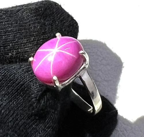 Natural Oval Cut 6 Rays Star Pink Sapphire Ring 925 Silver Sapphire Jewelry