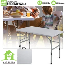 4ft Grey Portable Folding Home Plastic Table Adjustable Foot Camping Picnic Desk