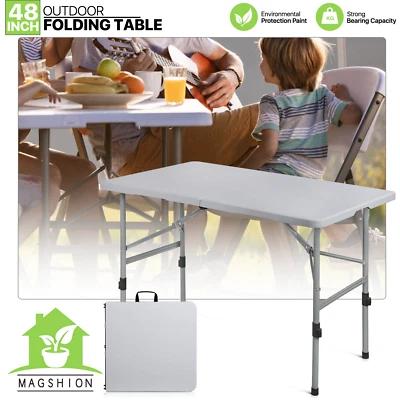 MAGSHION 4ft Grey Portable Folding Home Plastic Table Adjustable Foot Camping Picnic Desk