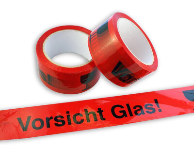 (1,32 /rl.) 6Rl. Packband ''Vorsicht Glas'' Klebeband Paketband 40m 50mm 55my
