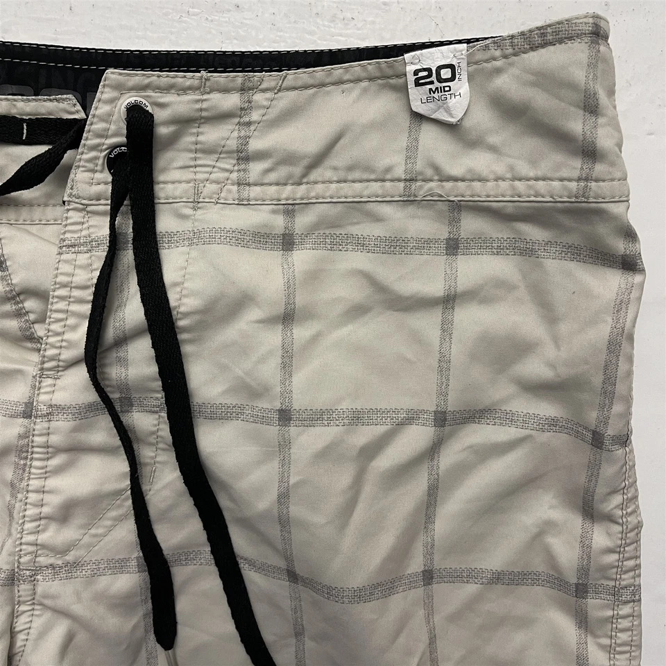 Volcom 34 x 9" Beige Windowpane Print Drawstring Board Shorts - Image 4 of 4