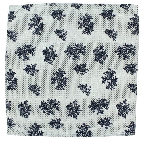 Navy Skinny Silk Knitted Tie Navy Floral Cotton Pocket Square Cufflink Set - Picture 4 of 9