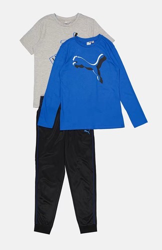 PUMA /Kids Boy 3Pc Set Brand Logo T-shirt And Pants, Blue/Grey/Black Size 6 Kids - Picture 5 of 5