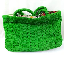 The Sak Handbag Green Woven Charm Snap Closure Pocketbook