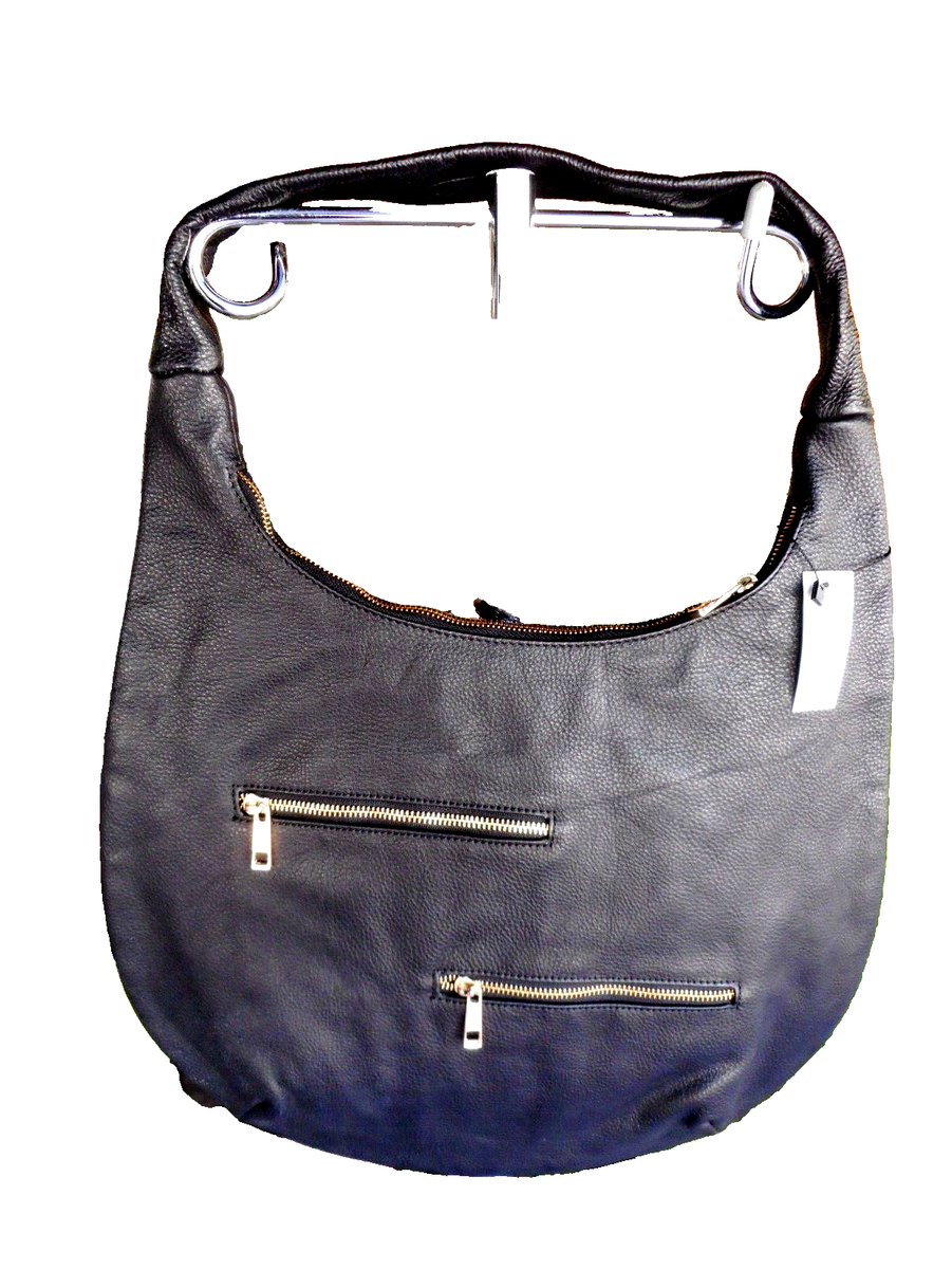 NWT $498 TERZETTO Black Leather Hobo Bag Purse Handbag Retro Tote