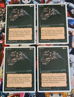 MTG 4* Terror   Playset Foreign White Bordered 1995 Magic Og Black Card 