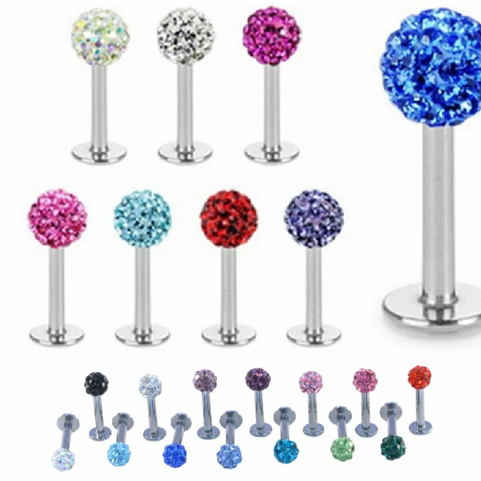 Piercing Labret Bar Crystal Shamballa Monroe Lip Stud Tragus Acero 316 Foto 2 de 3