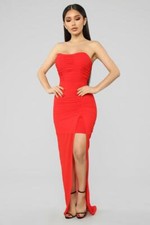 New With Tags FASHION NOVA Feelin' Saucy Ruched Red Midi Maxi Bodycon Dress Sz S
