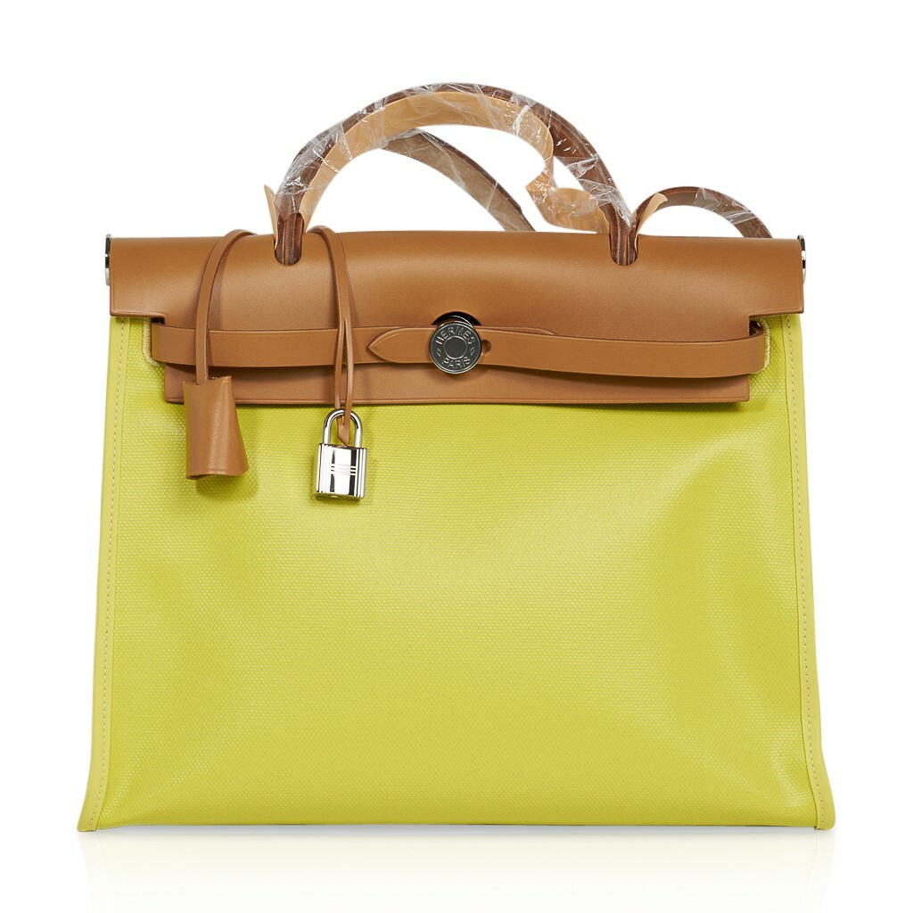 HERMES Toile Officer Vache Hunter Herbag Zip 31 PM Jaune Ambre 1258681