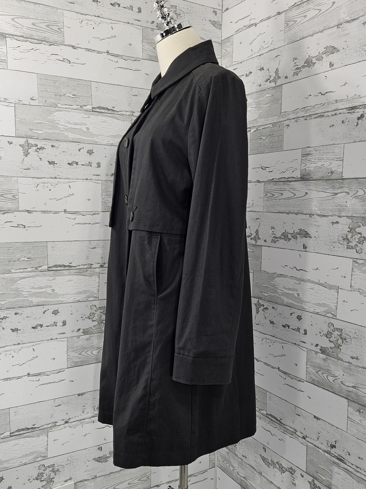 Garnet Hill Organic Cotton Utility Trench Coat Womens 8 Charcoal Gray