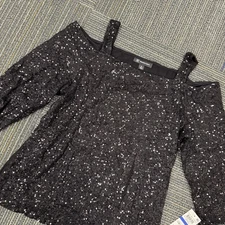 INC International Concepts Women Sequin Cold Shoulder Top Black XL Party Evening