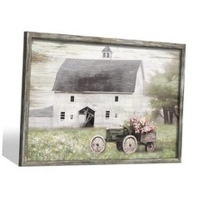 Country Barn Wall Art Framed: Wooden Rustic 24"L x 16"W Farmhouse Theme 02