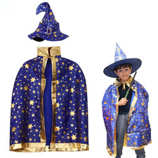 Boys / Girls / Kids Blue Wizard Halloween Fancy Dress Costume (Hat & Cape)