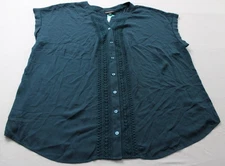 Fortune + Ivy Women's Belinda Mixed Material Blouse AP2 Teal Green Size: 2X NWT