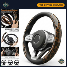 Leopard Print Steering Wheel Cover Set For Women - 2-piece Snap-on Accessory