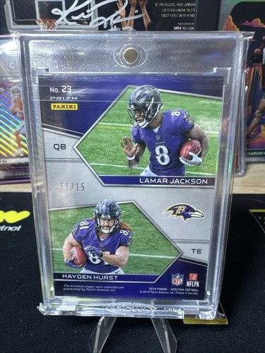 2018 Panini Spectra Synced Swatches Lamar Jackson, Hayden Hurst Pink /15 ROOKIE - Picture 2 of 3