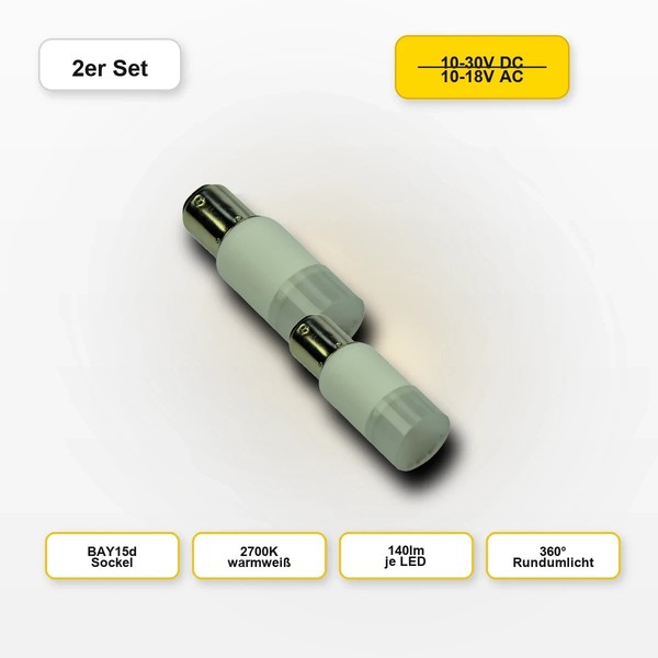 Bay15D Led 12V 24V Ac/Dc 2Er Set 2700K 140Lm 360° Caravan Boot-image