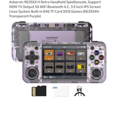 Anbernic RG35XX H Handheld-Konsole 64GB transparent Lila HDMI Bluetooth Wi-Fi