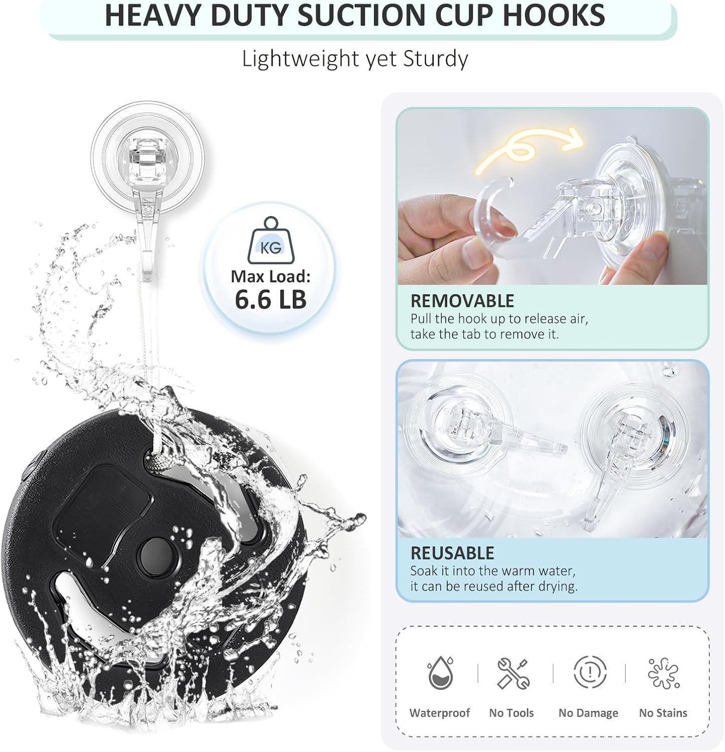 Polished Clear Suction Hooks, 2 Pcs - Strong Suction for Home Organization