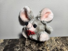 Vintage Russ GILLY MOUSE Gray Stuffed Animal Plush Red Bow Tie NO TAIL
