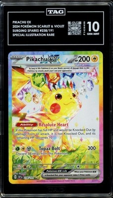 2024 Pokemon Scarlet & Violet Surging Sparks Pikachu EX 238/191 TAG 10 PSA