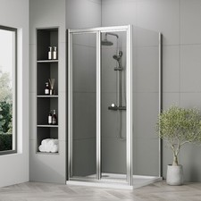 Nuie Rene Bi-Fold Square Shower Enclosures Polished Chrome Bathroom Cubicle