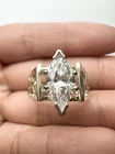 925 Sterling Silver Vintage Ring Marquise Cut CZ Floral Filigree Size 6