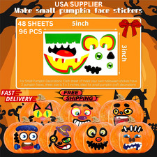 Halloween Pumpkin Stickers 96 PACK No Carve Kids Crafts Party Supplies Easy Peel