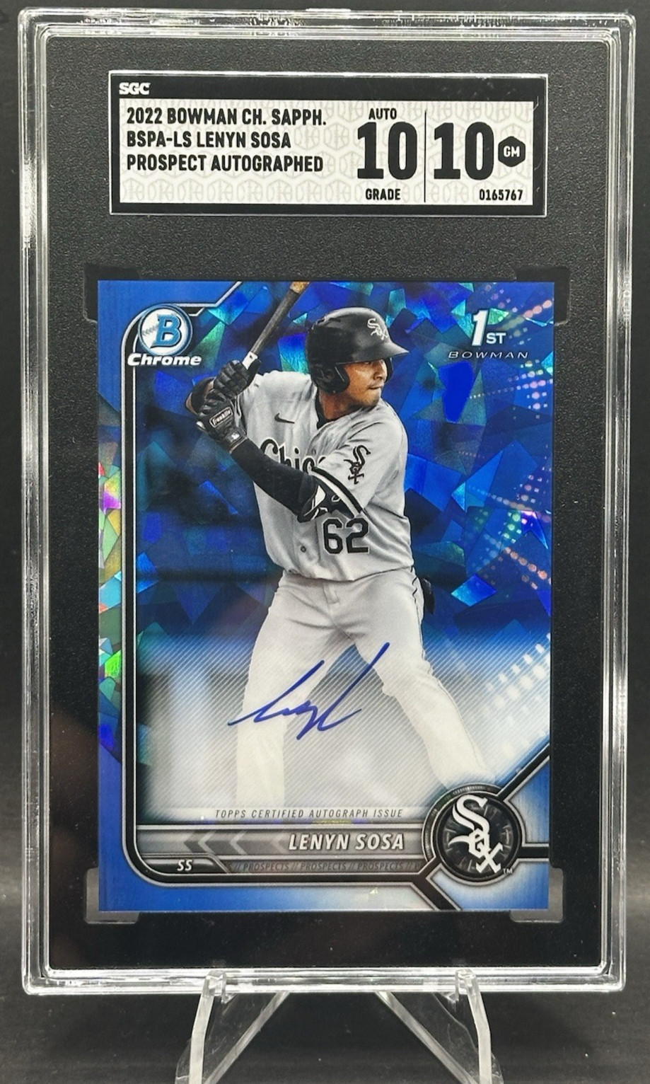 2022 Bowman Chrome Sapphire Lenyn Sosa 1st Auto SGC 10 AUTO 10White Sox #BSPALS