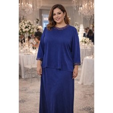 Glatter and Sims Evening Dress Sequined Beaded Zip Long Sleeve Blue Womens XL