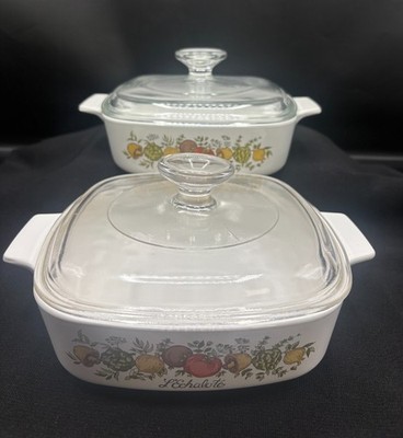 VTG 2- Corning Ware Spice of Life L'Echalote A-1-B Casseroles w/ Lids 1 Quart
