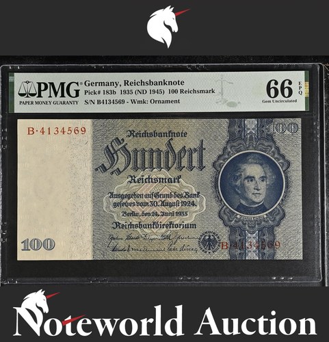 Germany Reichsbanknote 100 1935 (ND 1945) P 183b UNC PMG 66 EPQ 2nd TOP POP