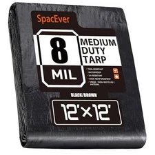 FT Tarp Waterproof 8 Mil Poly Tarps Medium Duty Waterproof, 12x12 Black/Brown