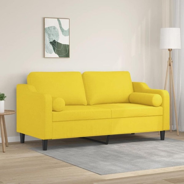 2-Sitzer-Sofa Mit Zierkissen Hellgelb 140 Cm Stoff-image
