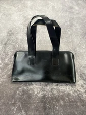 Vintage Furla Black Leather Shoulder Bag Handbag Made In Italy Purse