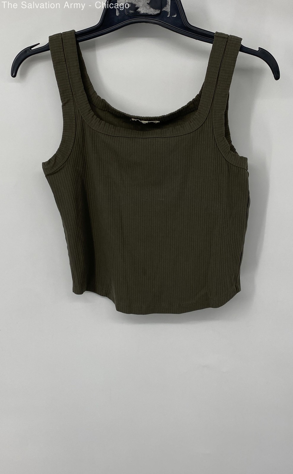 Madewell Womens Green Cotton Blend Scoop Neck Sleeveless Cropped Tank Top Size L