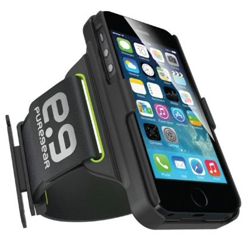 PULSERA PUREGEAR HIP SPORTS NEGRA/LIMA + FUNDA SOPORTE PARA iPHONE 5 5s SE (2016) Foto 2 de 4