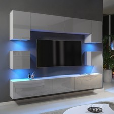 Wall Unit – High Gloss Doors  Free LED Lighting  Floating TV Cabinet Set  MODENA