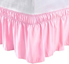 Bed Skirt Wrap Around Bedskirt Three Fabric Sides Elastic Dust Ruffle, Easy Fit