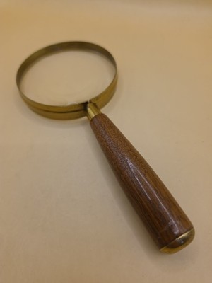 Vintage Donegan Optical Brass Magnifier 3.25  Glass Lens, Wood Handle KC MO USA