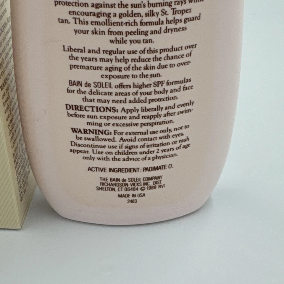 VTG 1988 Bain de Soleil Deep Tanning Oil SPF 2 -HTF -4oz -USA Made Suntan Lotion - Image 4 of 4