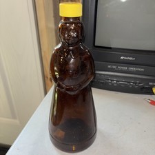 10 Inch Vintage Mrs. Butterworth Brown Glass Plastic Lid Pancake Syrup Bottle