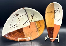 MCM Vintage 2 EDMUND RONAKY WORRY BIRDS DISHES Jaru California 1950s Large