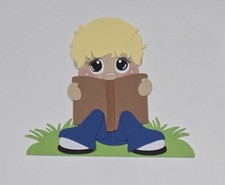Reading Boy Sitting Blonde Hair. Scrapbook, Card Making Paper Piecing