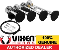 VIXEN HORNS TRAIN AIR HORN 4 TRUMPETS W/COVERS CHROME PLATED FOR TRUCK/CAR LOUD