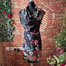 Ted Baker Black Floral Bodycon Midi Dress UK10 Cowl Neck Pencil Fit RRP£169 BNWT