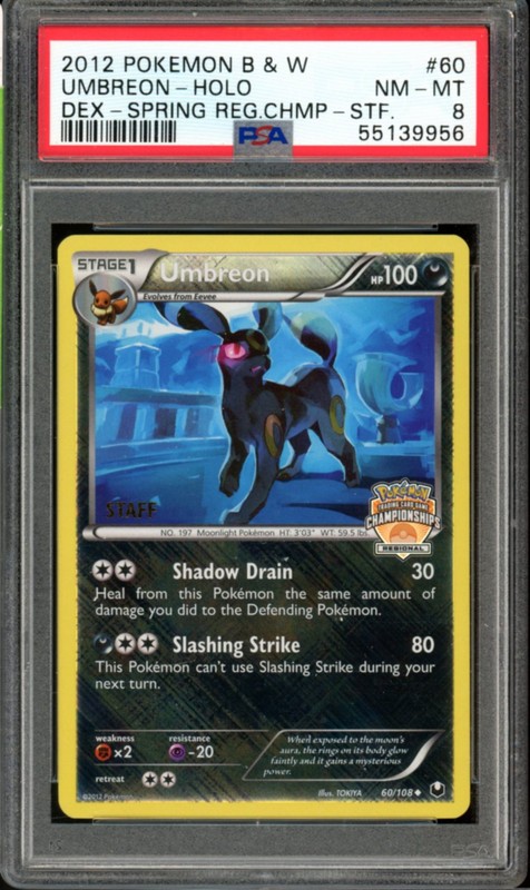 STAFF Umbreon Pokemon 2012 Holo Regional Championship Promo English 60/108 PSA 8