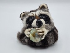 Signed Jen Rinaldi Handmade Wool Needle Felted Realistic Raccoon Figurine