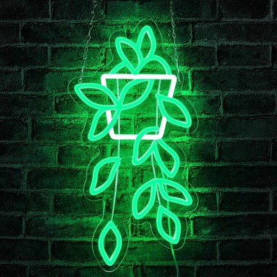 16''x8'' Green Plant LED Neon Sign With Dimmer USB Powered Light Lamp Wall Decor