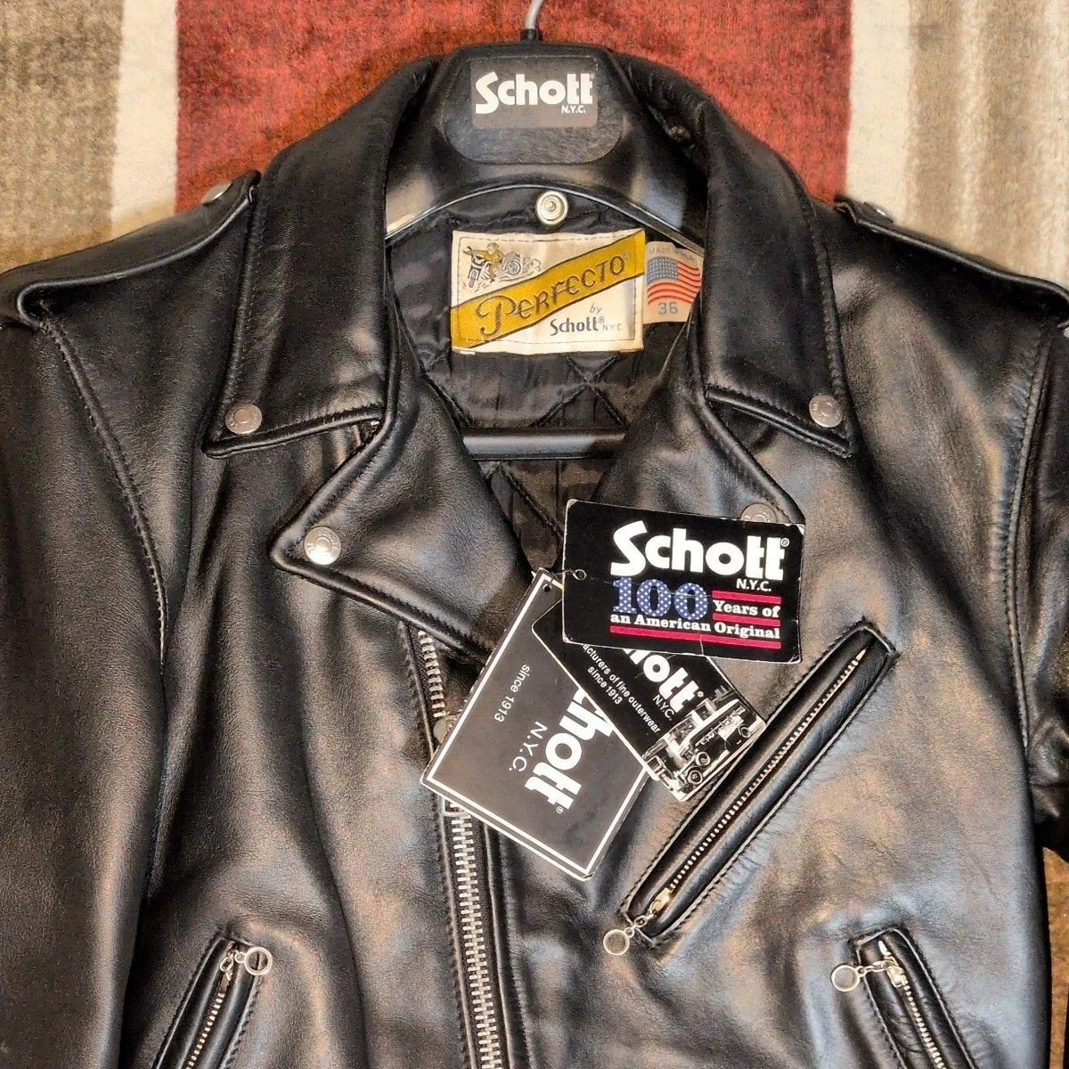 Chaqueta de Cuero Schott 618 Perfecto Double Rider Negra Talla 36 De Colección JAPÓN